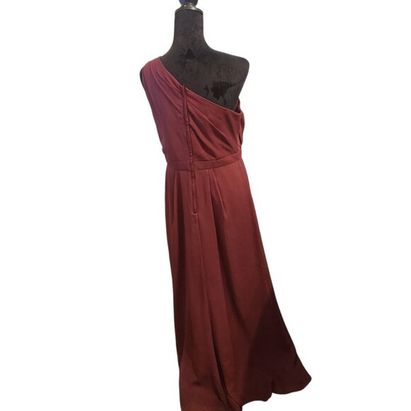 David's Bridal Burgundy/Deep Purple One Shoulder Dress With Split Size 12 - Picture 9 of 12